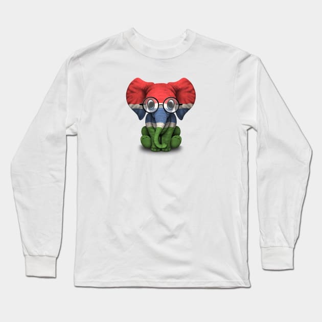 Baby Elephant with Glasses and Gambian Flag Long Sleeve T-Shirt by jeffbartels